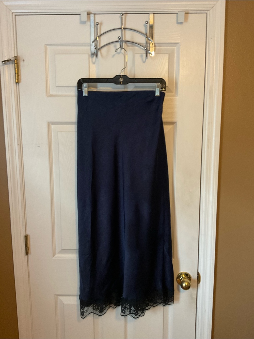 A New Day Women Navy Blue Trendy Elastic Waistband Maxi Slip Skirt Size Small